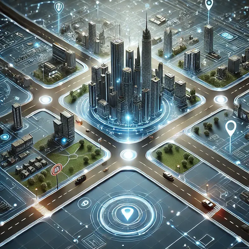 Futuristische Stadt, die den Vergleich mit SEO visualisiert